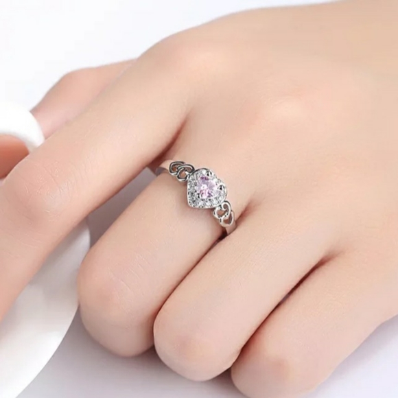 🎀White & Pink Topaz Heart Shape Ring - Picture 9 of 9